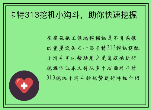 卡特313挖机小沟斗,助你快速挖掘 卡特313挖机小沟斗,助你快速挖掘